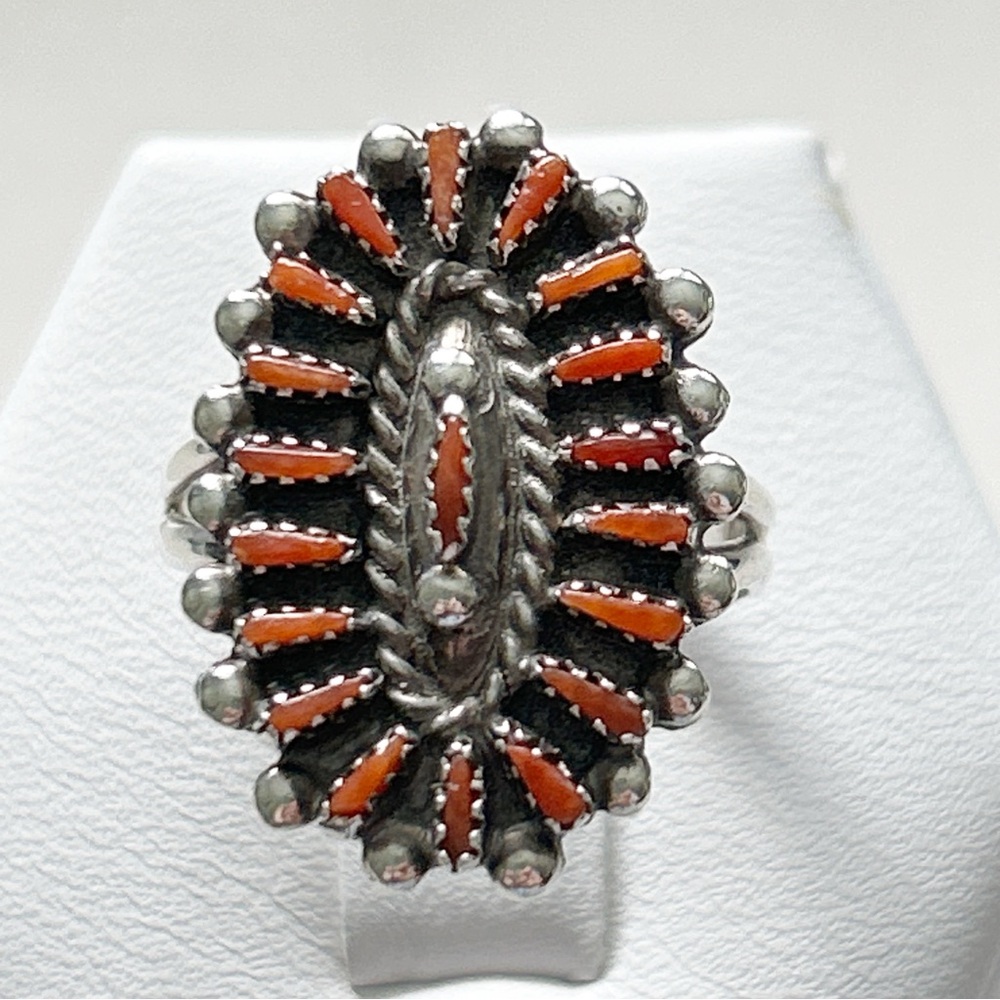 Vintage Signed Rq Panteah Zuni Coral Needlepoint … - image 2